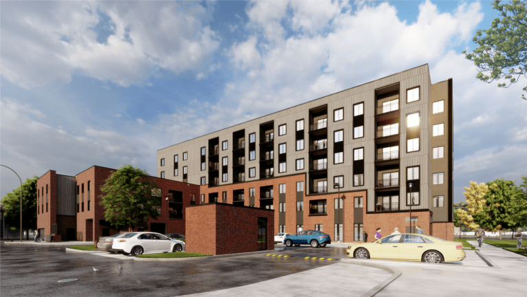 Design drawing of a new building with affordable units on Kingscourt Drive in Waterloo.