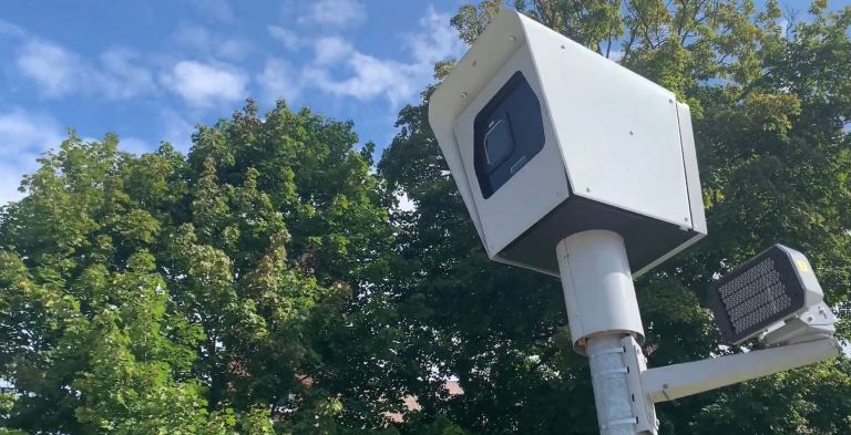 An automated speed enforcement camera.