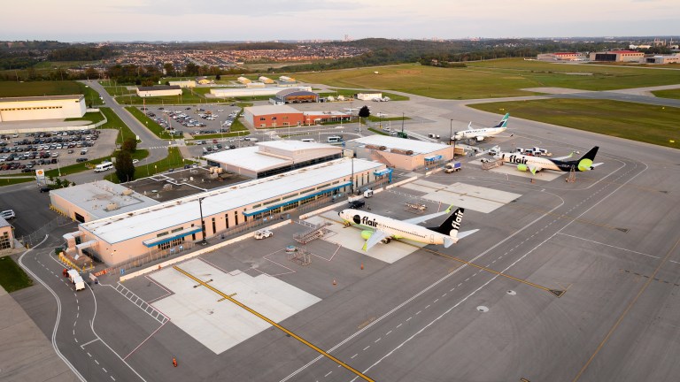 Aerial view of the Region of Waterloo International Airport.