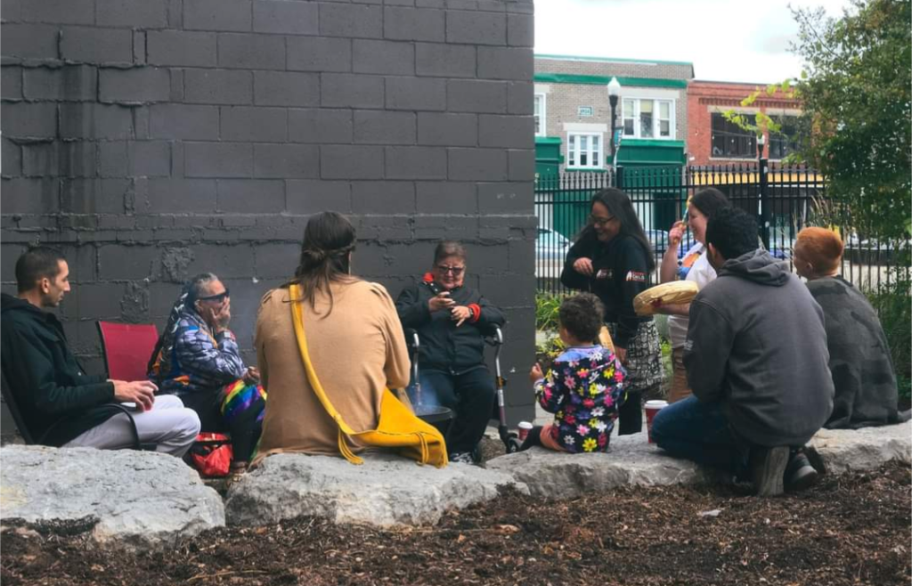 People gathered outside the Willow River Centre.