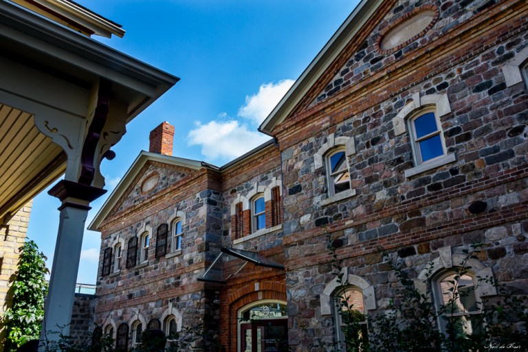 Exterior showing the heritage brick walls at the Waterloo County Gaol & Governor's House in Kitchener.
