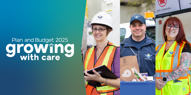 Text that reads "2025 Plan and Budget: Growing with Care." Photos of three different Region employees.