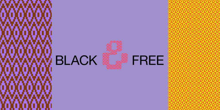 A patterned graphic with the words "Black & Free."
