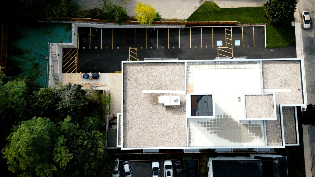 Top-down view of a new multi-unit building.