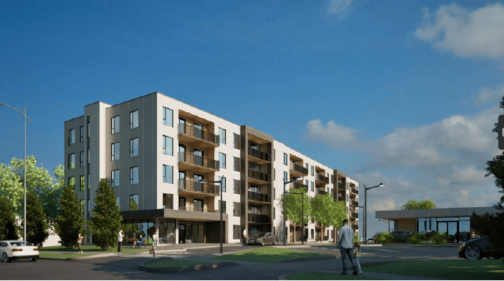 A draft rendering of a new co-operative housing building planned for Lauris Ave in Cambridge.