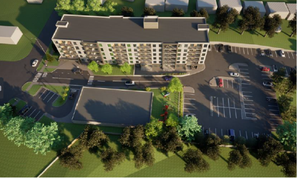 A draft rendering of a new co-operative housing building planned for Lauris Ave in Cambridge.